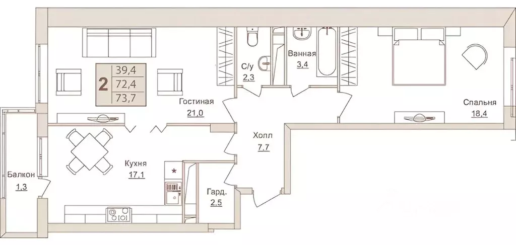 2-к кв. Московская область, Люберцы ул. Урицкого, 16к2 (74.0 м) - Фото 2