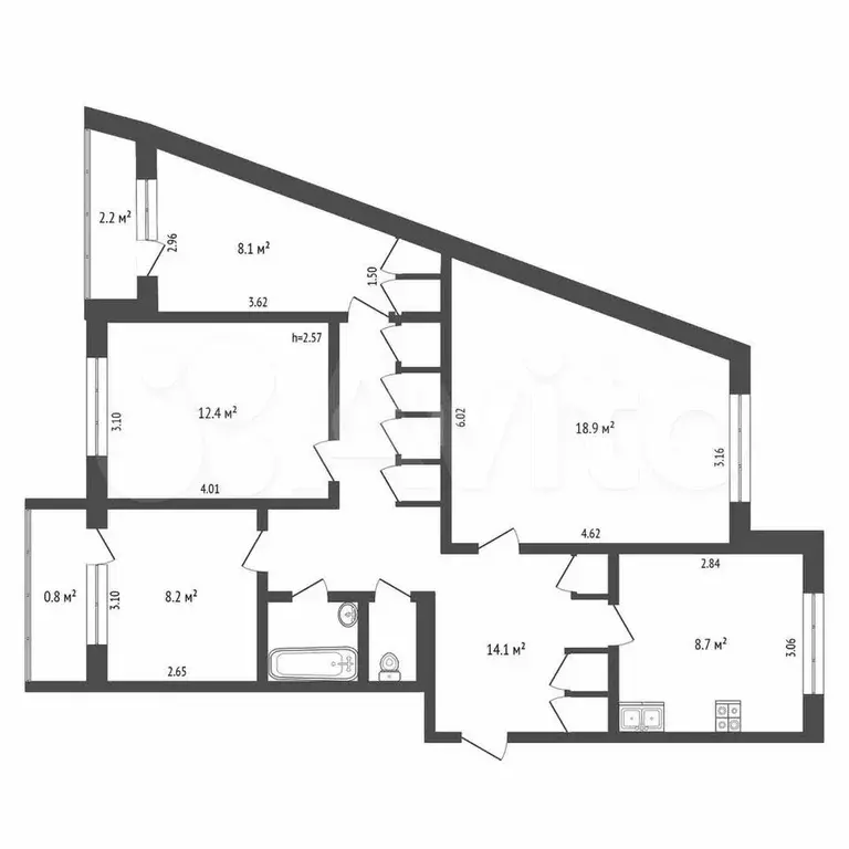 4-к. квартира, 80,5 м, 5/5 эт. - Фото 1