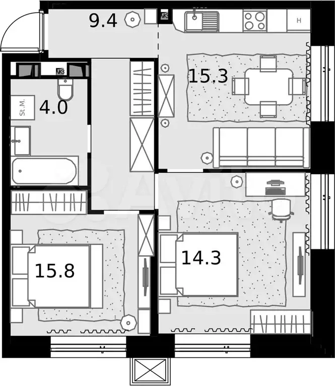 2-к. квартира, 58,9 м, 23/28 эт. - Фото 0