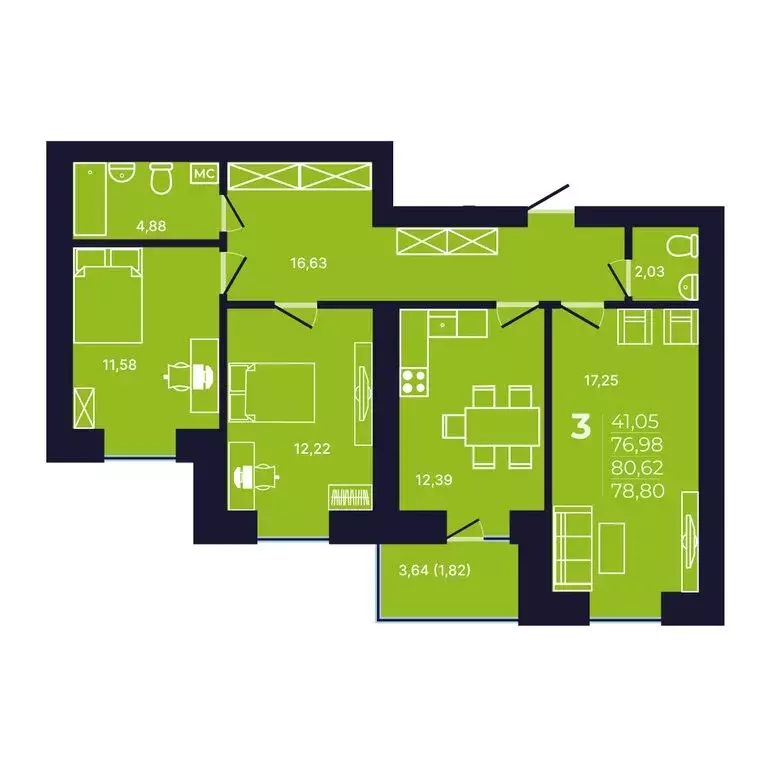 3-комнатная квартира: Уфа, улица Михаила Зайцева, 6 (78.9 м) - Фото 1