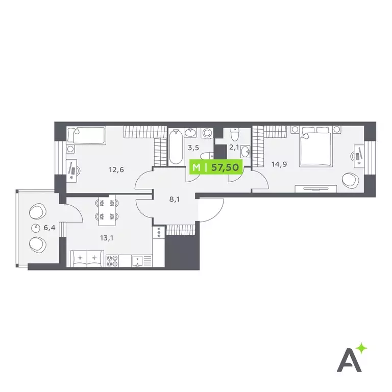Продаётся 2-к квартира, 54.3 м - Фото 0