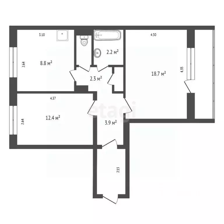 2-к кв. Красноярский край, Красноярск ул. Робеспьера, 34 (51.8 м) - Фото 2