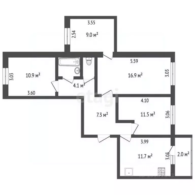 3-к кв. Псковская область, Псков ул. Байкова, 14 (67.2 м) - Фото 1