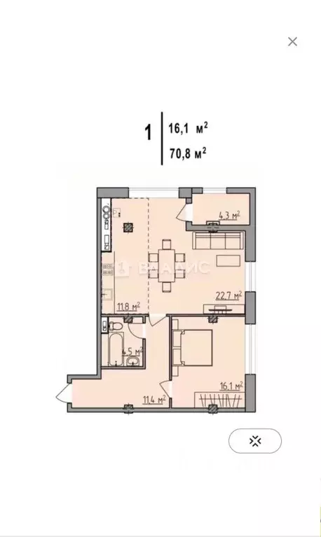 2-к кв. Липецкая область, Липецк ул. В.Л. Кротевича, 1 (70.8 м) - Фото 2