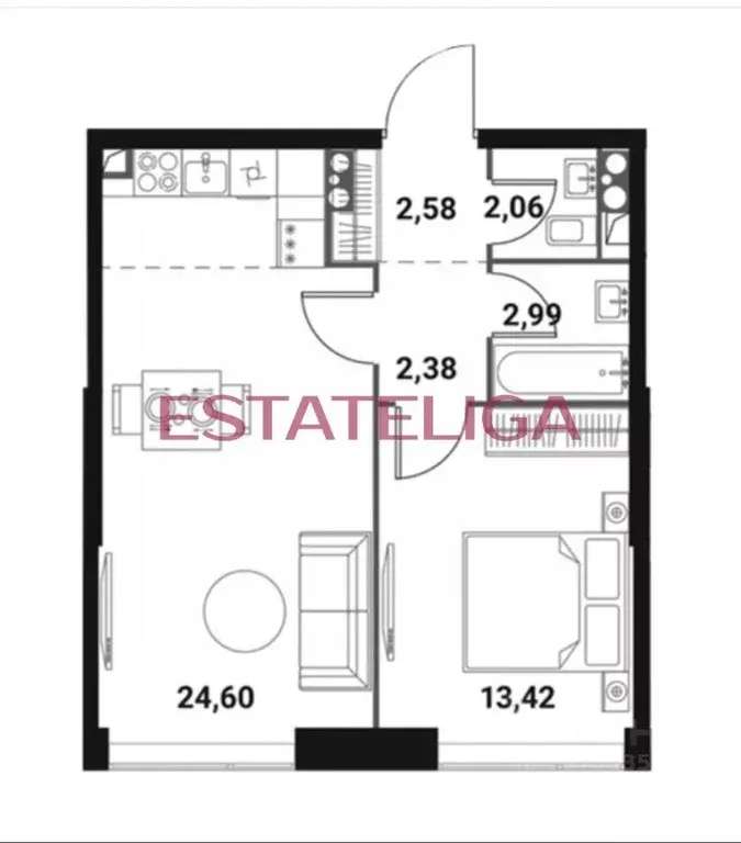 1-к кв. Москва Инноватор жилой комплекс, кБ (48.0 м) - Фото 2