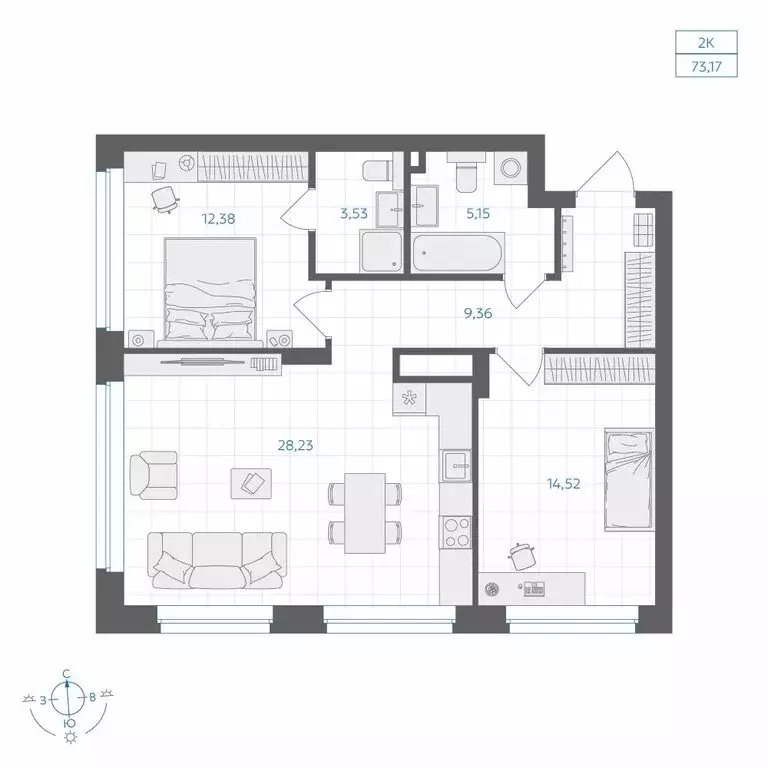 2-комнатная квартира: Челябинск, Каслинская улица, 62к1 (73.17 м) - Фото 1