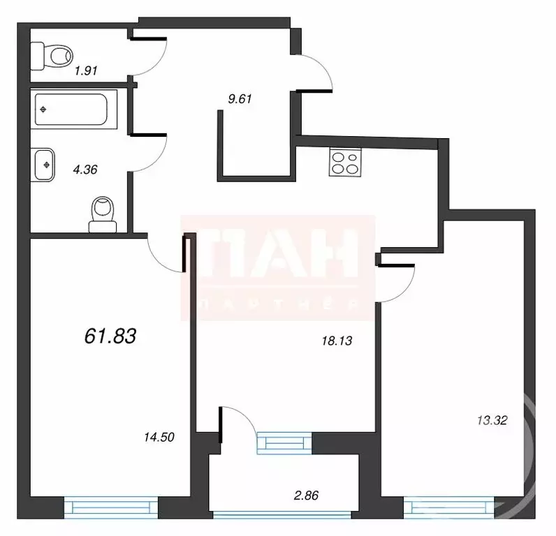 2-комнатная квартира: деревня Новосаратовка, улица Первых, 4к3 (64.69 ... - Фото 0