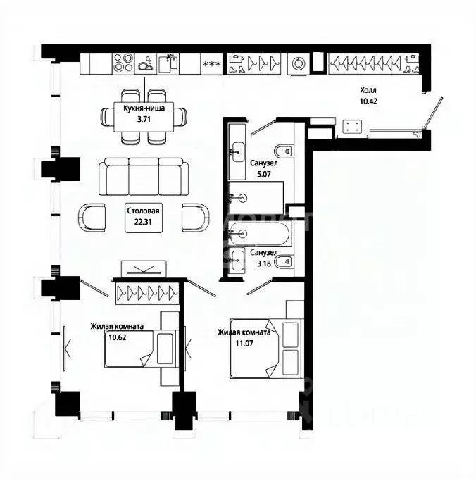 3-к кв. Москва ул. 4-я Марьиной рощи, 10к7 (66.8 м) - Фото 2