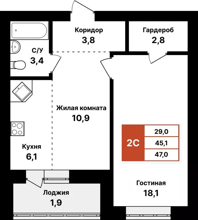 2-к кв. Башкортостан, Уфа Кузнецовский Затон мкр,  (47.0 м) - Фото 0