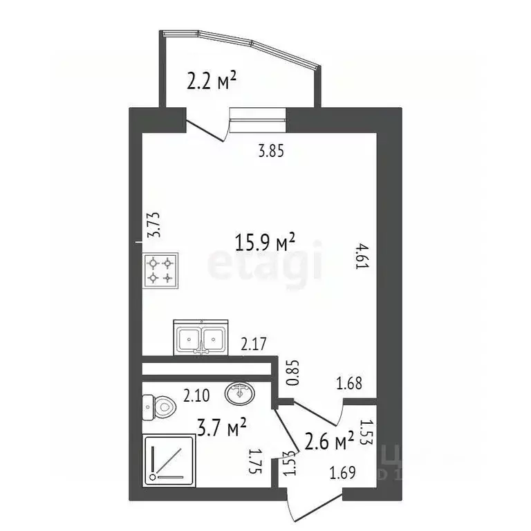 Студия Санкт-Петербург Усть-Славянка тер., ул. Заводская, 15 (22.2 м) - Фото 1