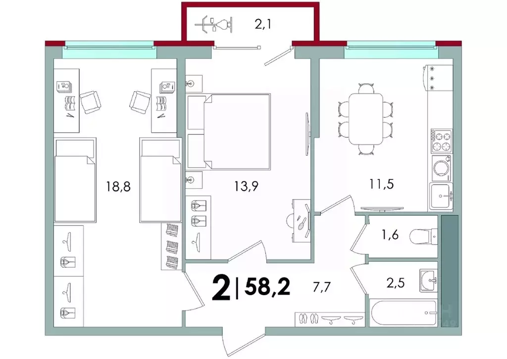 2-к кв. Тверская область, Тверь Южный мкр,  (58.2 м) - Фото 0