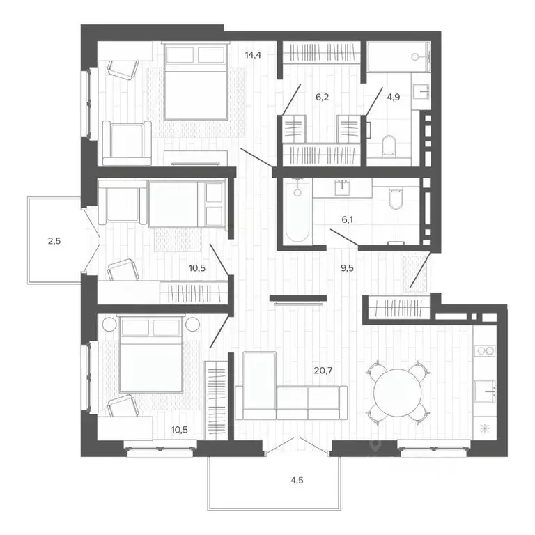 4-к кв. Алтайский край, Барнаул тракт Змеиногорский, 35Бк3 (88.89 м) - Фото 1