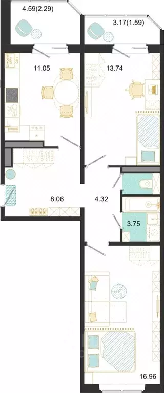 2-к кв. Московская область, Домодедово ул. Текстильщиков, 45 (61.76 м) - Фото 1