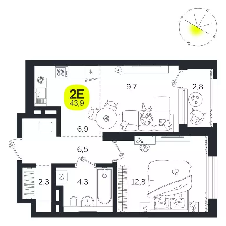2-комнатная квартира: Екатеринбург, улица Титова, 19Б (43.9 м) - Фото 0