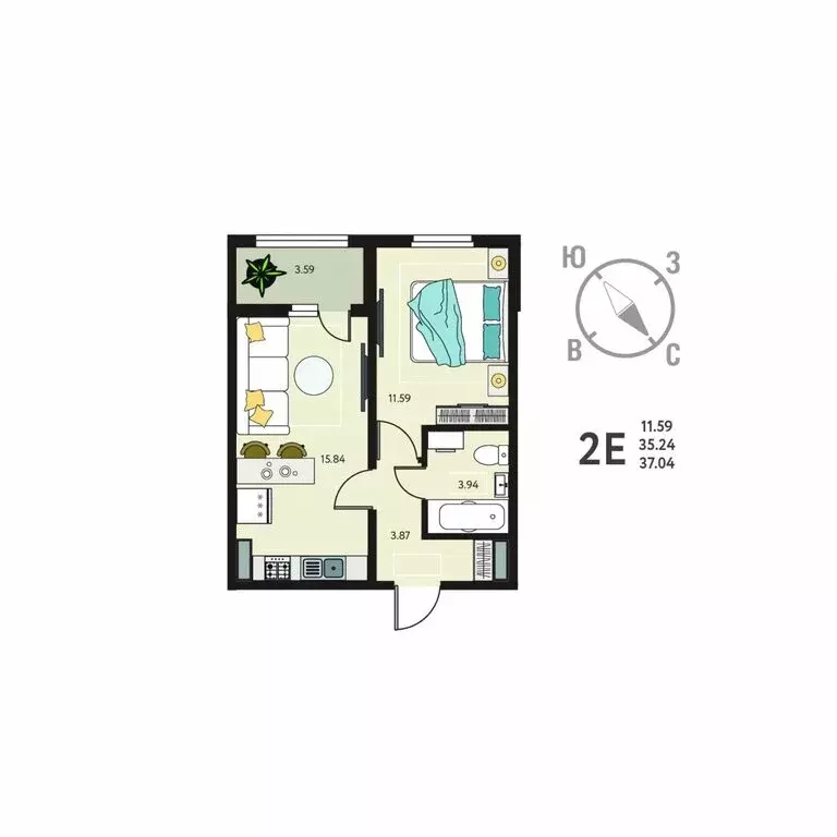 1-комнатная квартира: Курск, улица Энгельса, 115/3 (37.04 м) - Фото 0