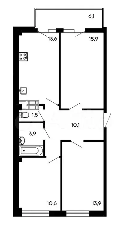 3-к. квартира, 75,6 м, 1/9 эт. - Фото 0