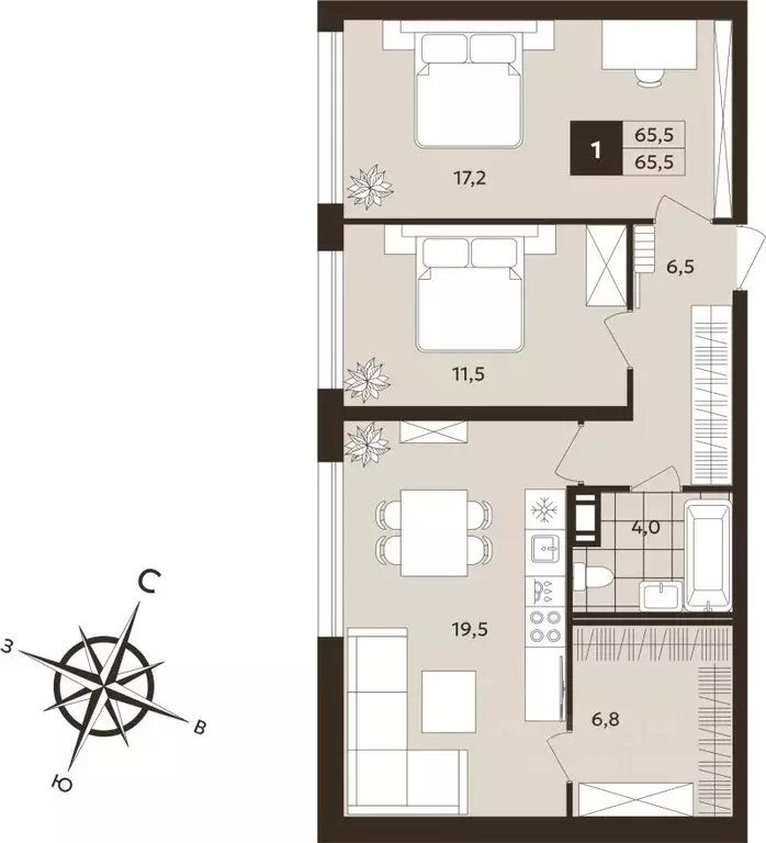 2-к кв. Санкт-Петербург Бронницкая ул., 11 (65.5 м) - Фото 1