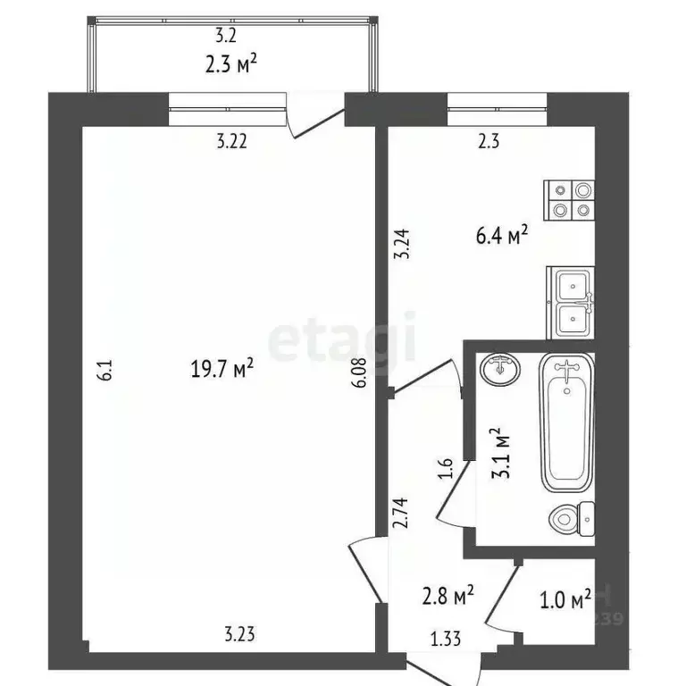 1-к кв. Башкортостан, Стерлитамак Коммунистическая ул., 69 (33.0 м) - Фото 1
