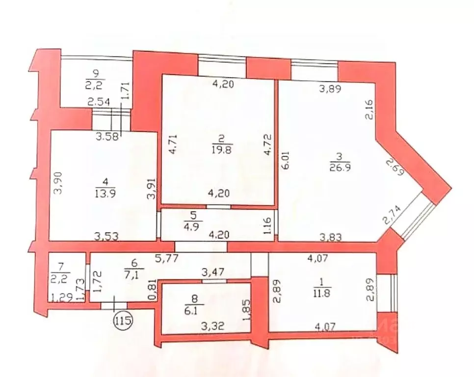 3-к кв. Татарстан, Казань ул. Сабан, 4 (92.7 м) - Фото 2