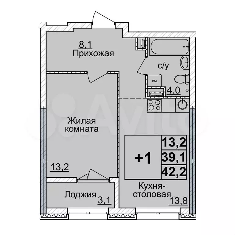 1-к. квартира, 42 м, 4/24 эт. - Фото 0