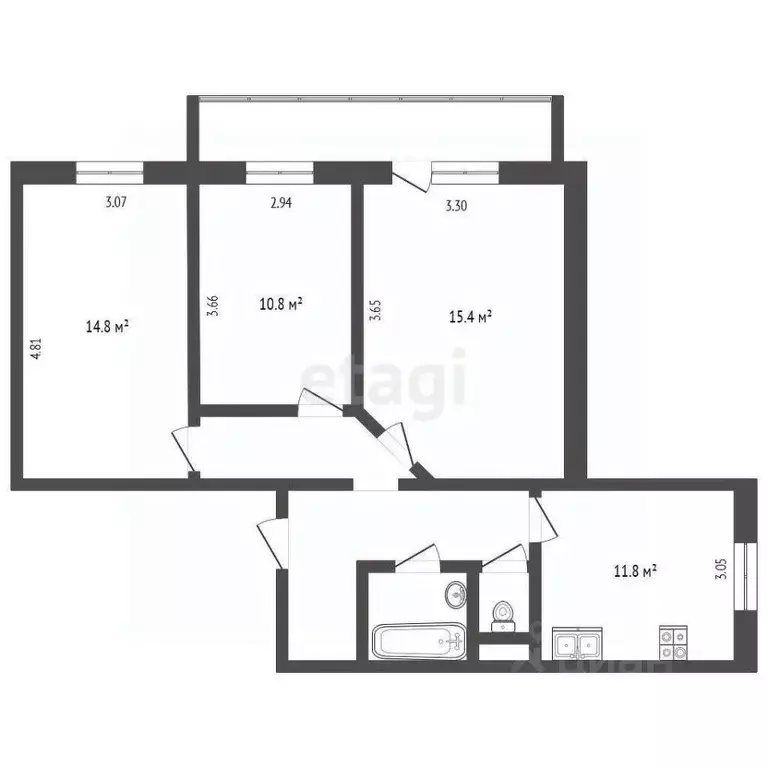 3-к кв. Вологодская область, Череповец ул. Городецкая, 8 (67.9 м) - Фото 2