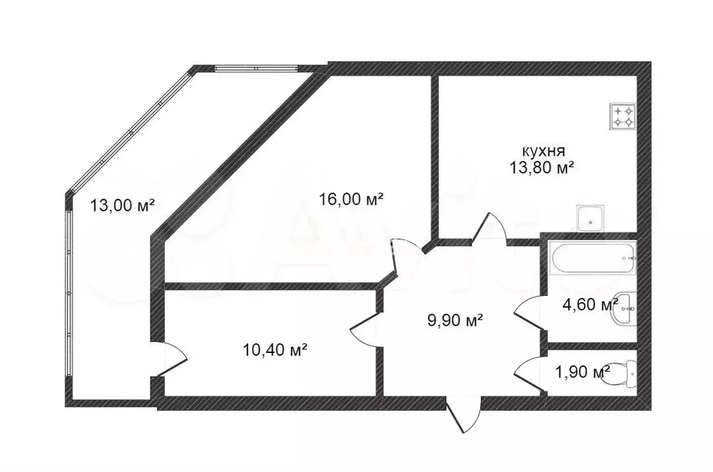 2-к. квартира, 58,1 м, 8/9 эт. - Фото 0