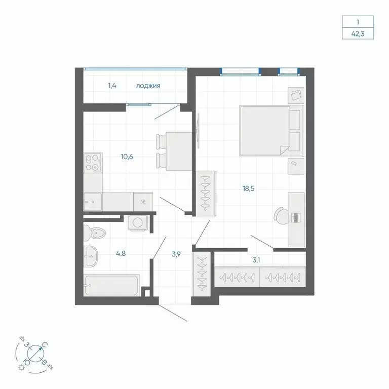 1-комнатная квартира: Екатеринбург, улица Вильгельма де Геннина, 59 ... - Фото 2