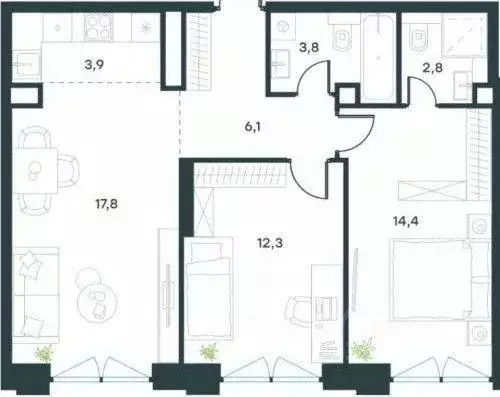 Квартира, 3 комнаты, 62.3 м - Фото 2