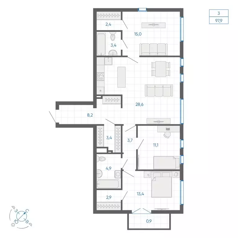 3-комнатная квартира: Екатеринбург, улица Вильгельма де Геннина, 59 ... - Фото 2