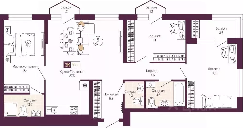 3-к кв. Нижегородская область, Нижний Новгород ул. Тургенева (89.7 м) - Фото 1