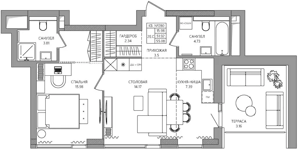 2-комнатная квартира: Пермь, улица Пушкина, 102 (55.08 м) - Фото 1