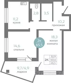 2-к кв. Красноярский край, Красноярск ул. Авиаторов, 7/2 (65.5 м) - Фото 0