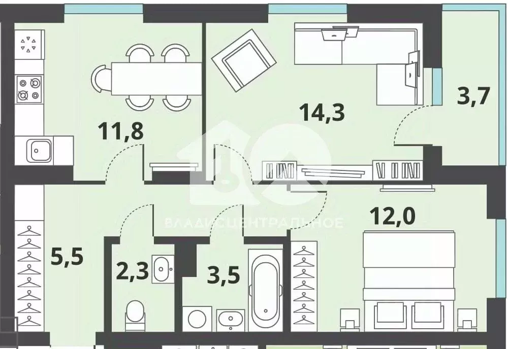 2-к кв. Новосибирская область, Новосибирск Тайгинская ул., с3 (57.0 м) - Фото 1