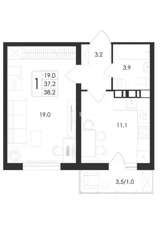1-к кв. Воронежская область, Новоусманский район, пос. Отрадное ул. ... - Фото 1