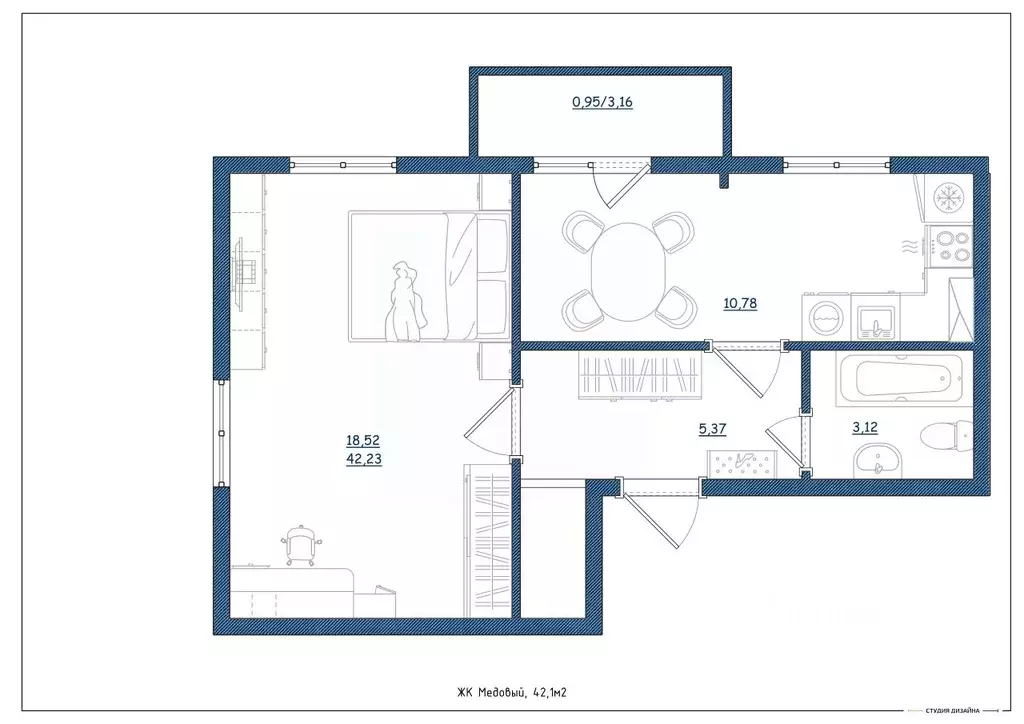 1-к кв. Тверская область, Тверь ул. Медовая, 9к6 (42.1 м) - Фото 2