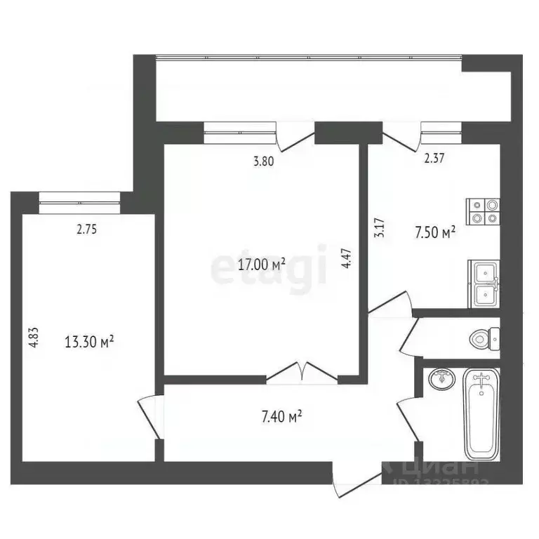 2-к кв. Вологодская область, Вологда ул. Дзержинского, 15 (49.2 м) - Фото 1