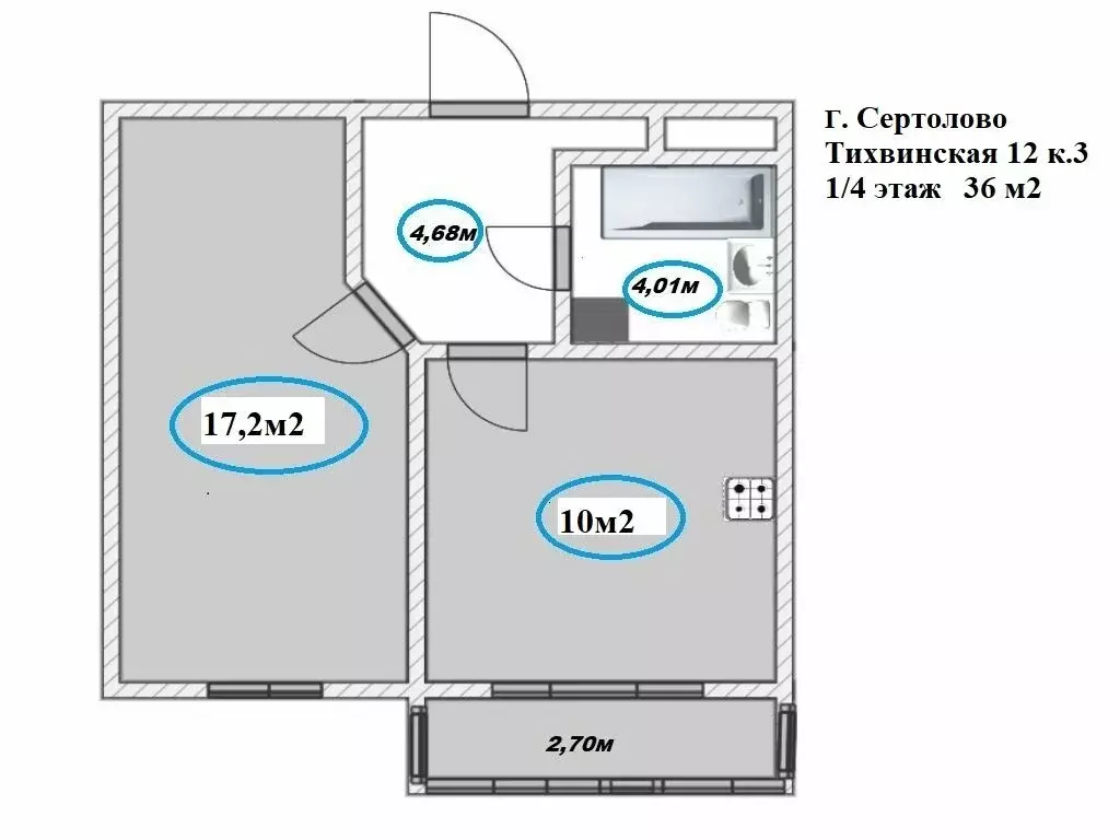1-комнатная квартира: Сертолово, микрорайон Сертолово-2, Тихвинская ... - Фото 0