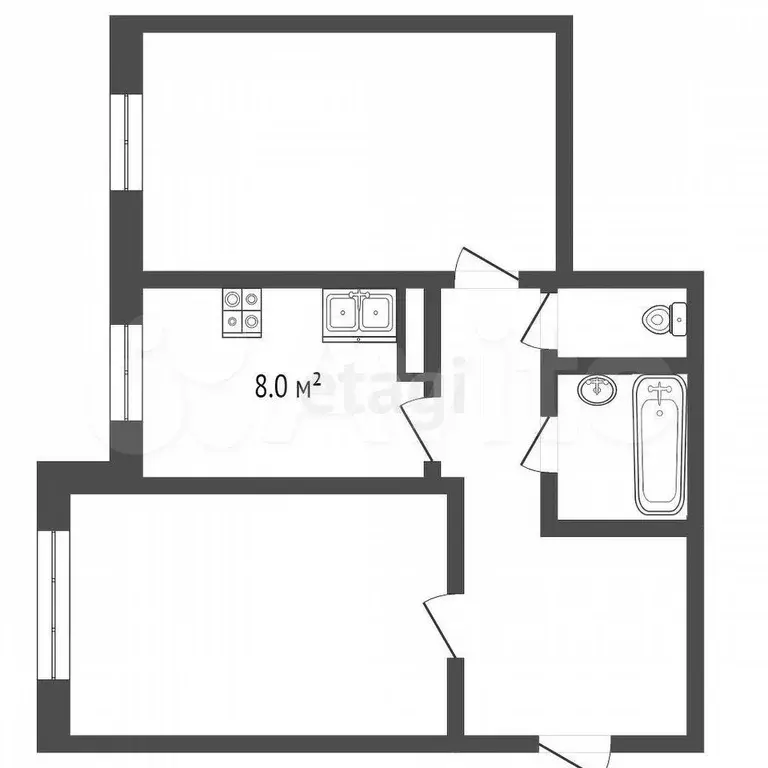 2-к. квартира, 54 м, 1/9 эт. - Фото 0