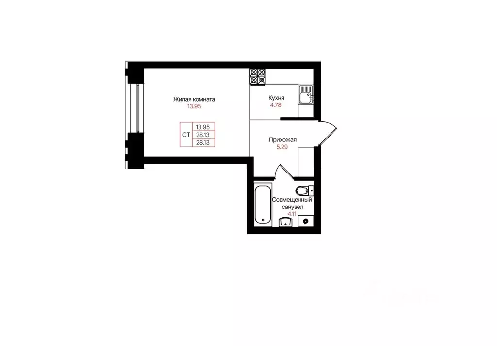 1-к кв. Татарстан, Казань Лето жилой комплекс (28.13 м) - Фото 2