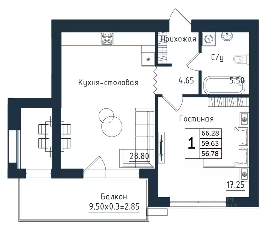 1-к кв. Калининградская область, Янтарный пгт  (66.68 м) - Фото 0