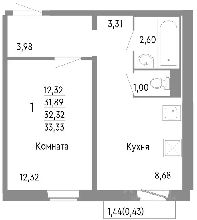 1-к кв. Челябинская область, Челябинск Нефтебазовая ул., 1к2 (32.32 м) - Фото 0