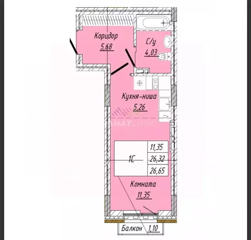 Студия Омская область, Омск ул. 2-я Дачная, 20 (26.65 м) - Фото 0