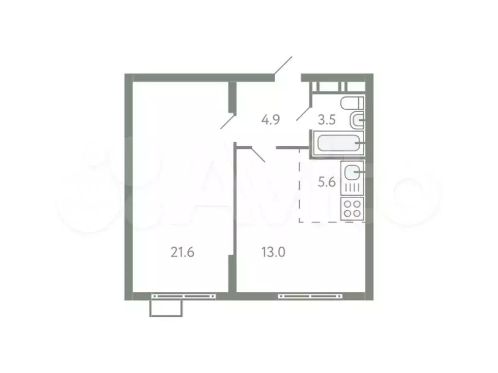 2-к. квартира, 48,6 м, 5/9 эт. - Фото 0