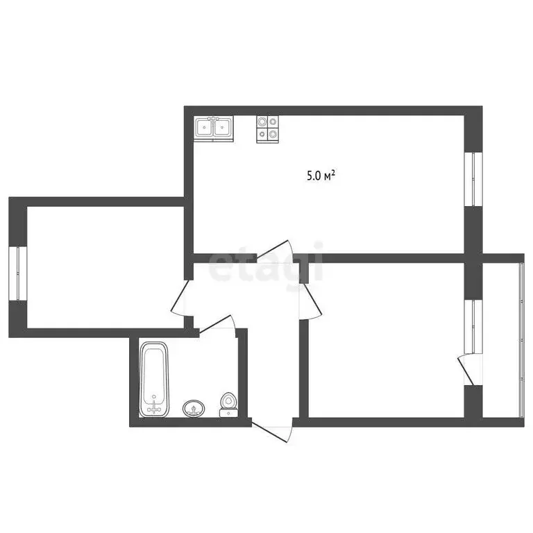 2-комнатная квартира: Камышлов, улица Жукова, 57 (41.9 м) - Фото 1