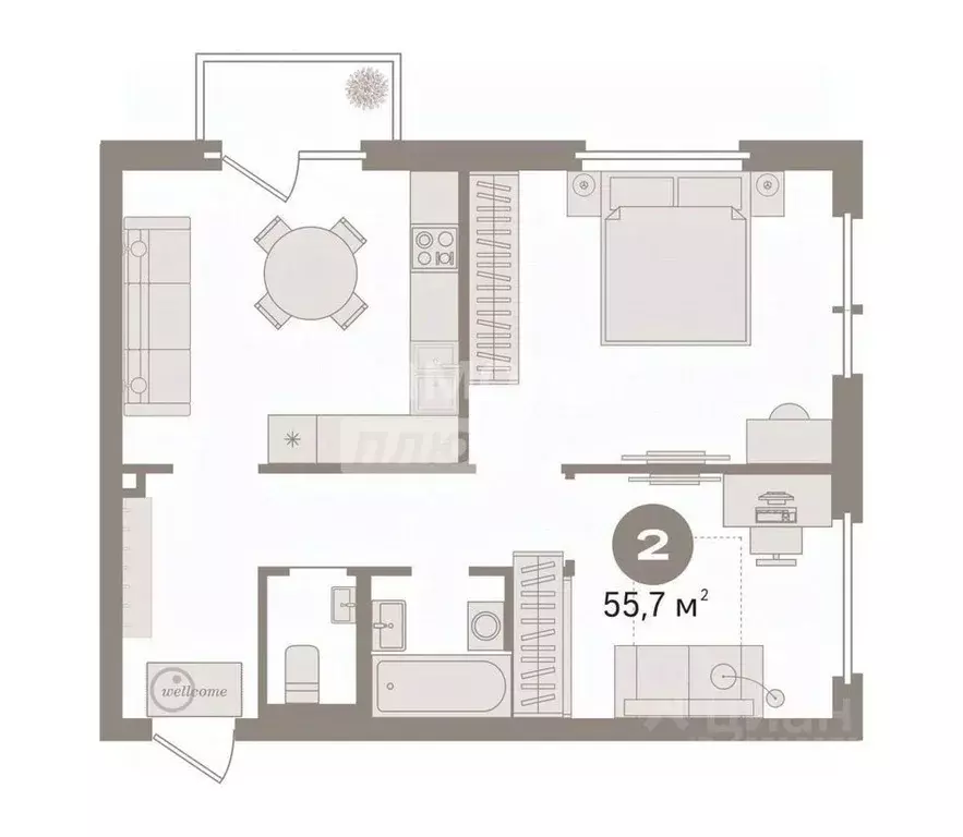 2-к кв. Тюменская область, Тюмень Полевая ул., 117к1 (55.7 м) - Фото 1
