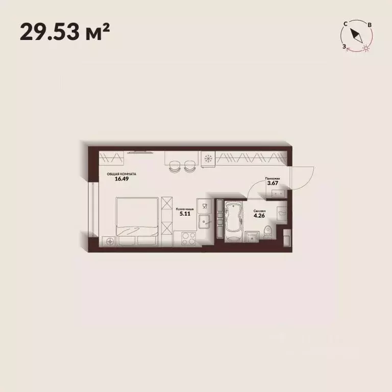 Студия Приморский край, Владивосток Каскада жилой комплекс (29.53 м) - Фото 0