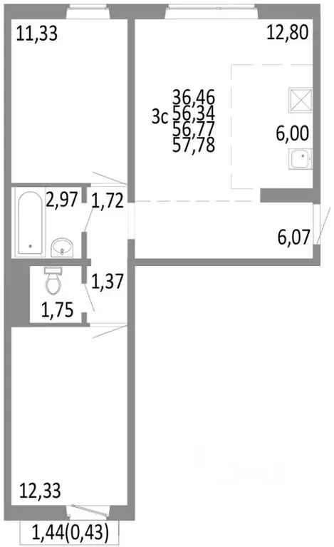 3-к кв. Челябинская область, Челябинск ул. Блюхера, 125В (56.77 м) - Фото 0