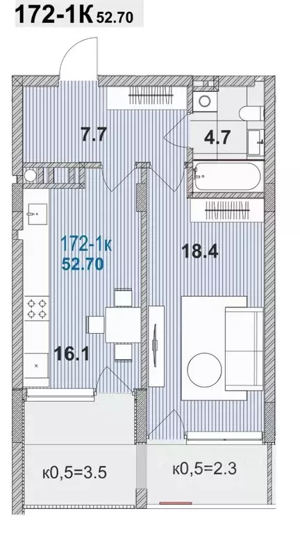 1-к кв. Калининградская область, Зеленоградск ул. Гагарина, 87 (52.7 ... - Фото 1