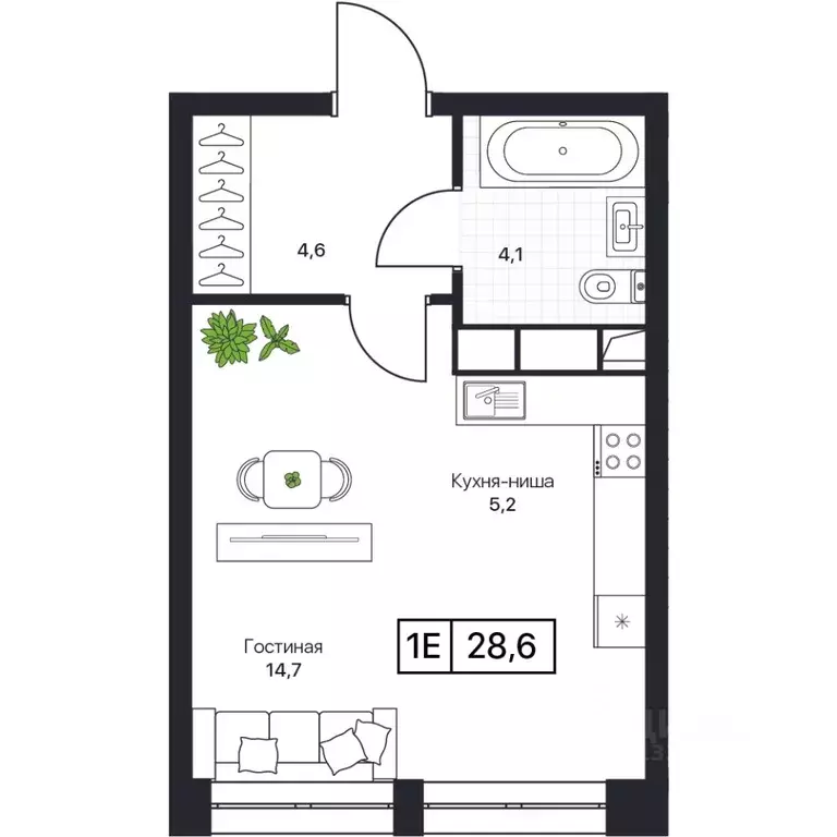 Студия Московская область, Пушкино Пушкино Град жилой комплекс (28.6 ... - Фото 0