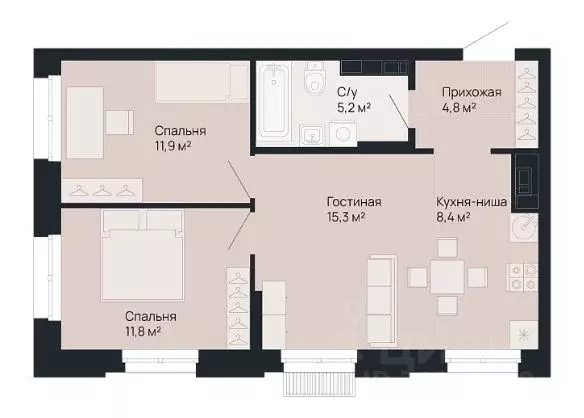 2-к кв. Нижегородская область, Нижний Новгород Резиденция жилой ... - Фото 0